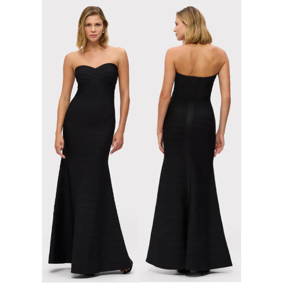 Herve Leger Strapless Bandage Formal Cocktail Long Dress Black Womens Size Small - Picture 1 of 6